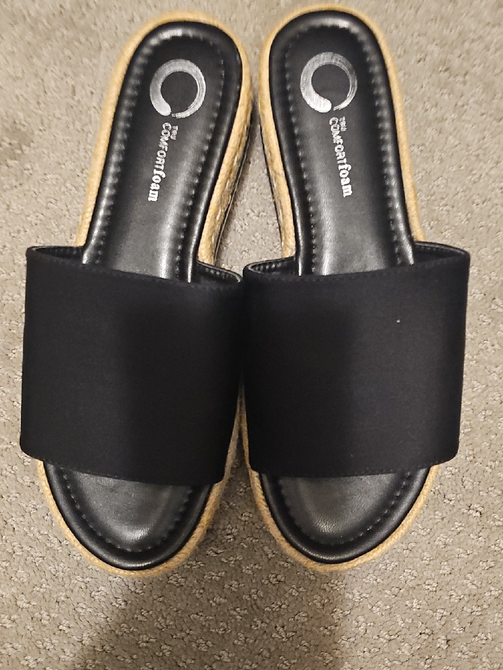 Journee Collection Black Slide Sandals with Wide Elastic Upper